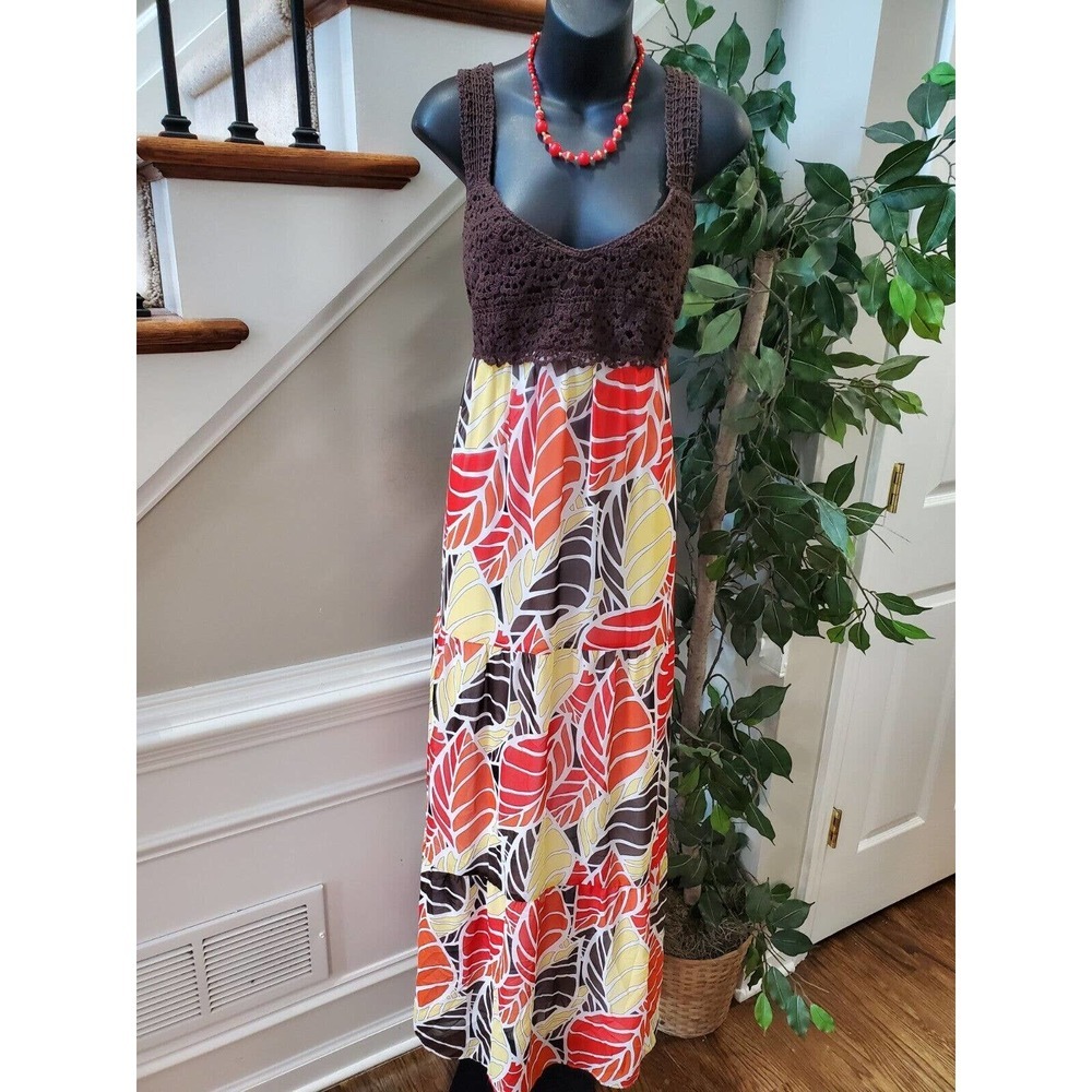 AGB Women's Multicolor Polyester Scoop Neck Sleeveless Long Maxi Dress Size L